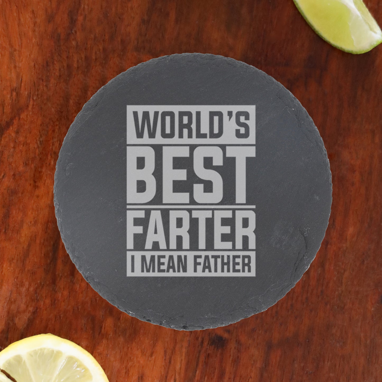 Best Farter I Mean Father Engraved Goblet Gin Glass & Slate Coaster Set for Dad