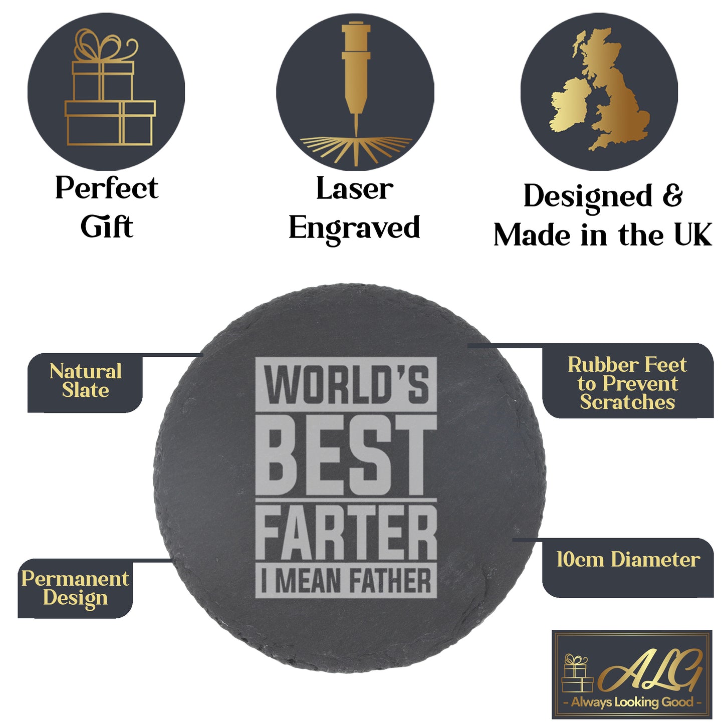 Best Farter I Mean Father Engraved Goblet Gin Glass & Slate Coaster Set for Dad