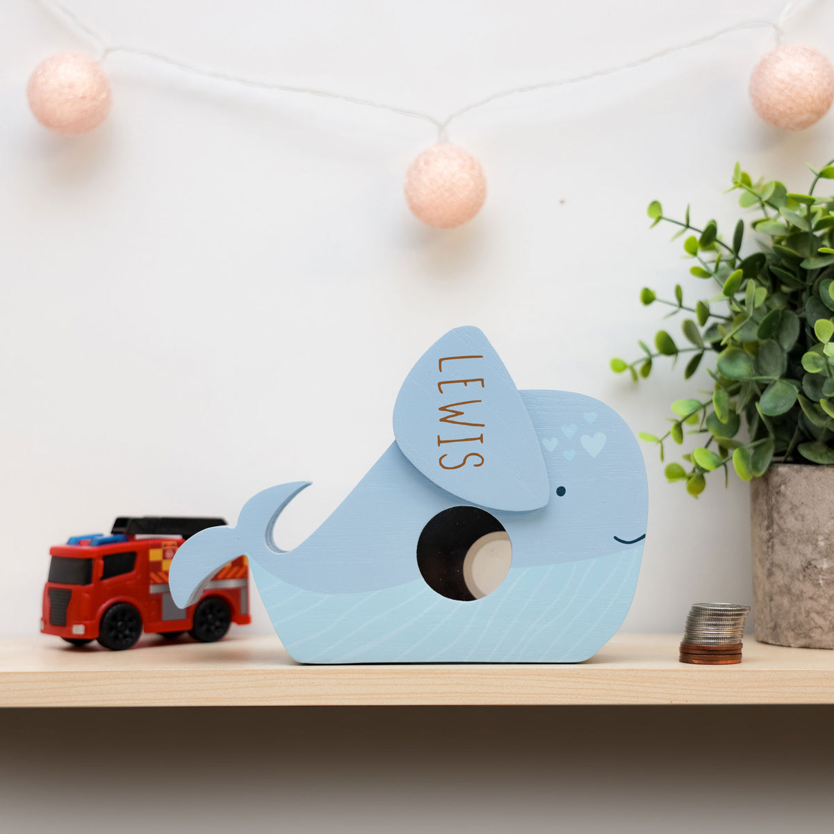 Personalised Engraved Kids Whale Money Box with Name - Always Looking Good -