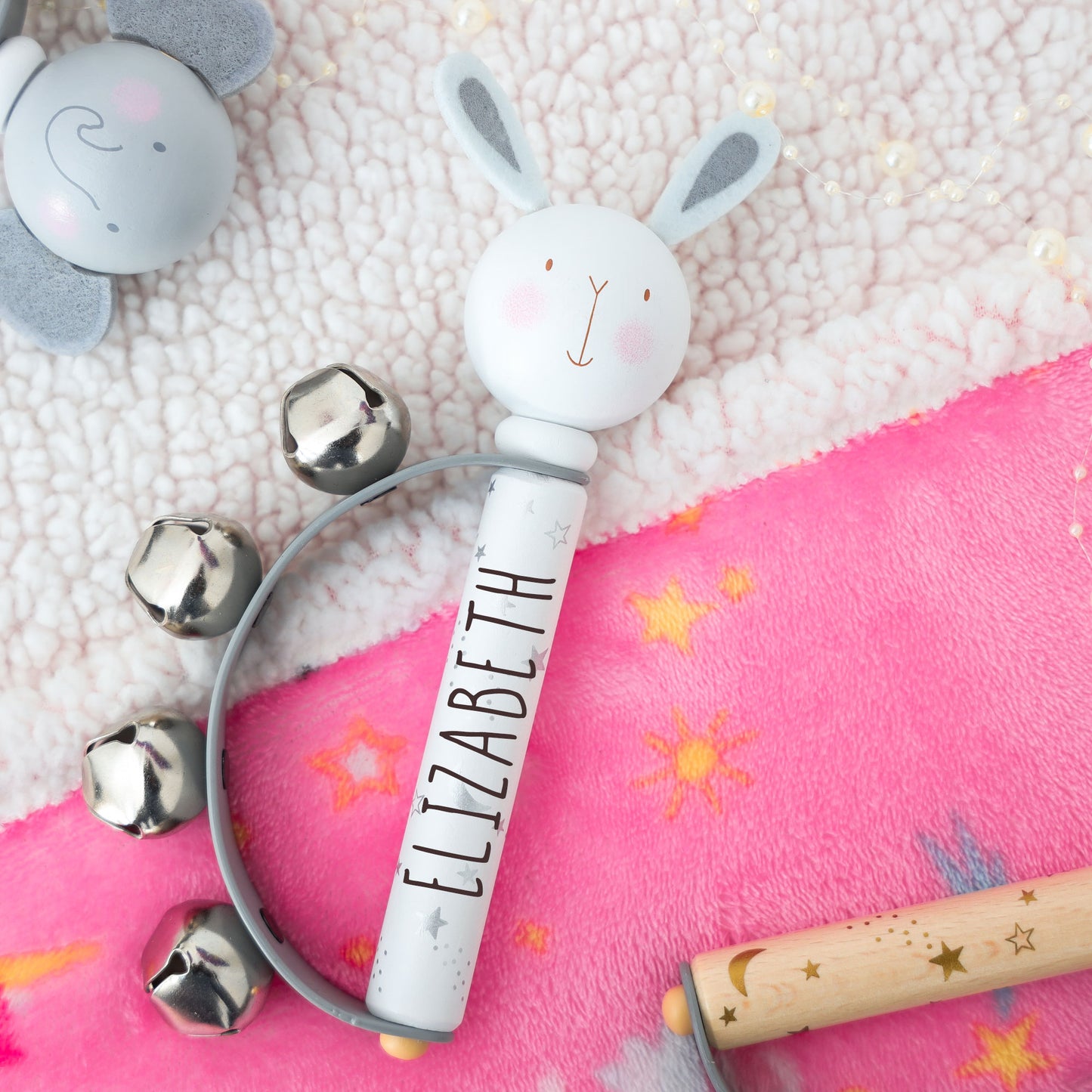 Personalised Engraved Wooden Baby Hand Bells Toy - Always Looking Good -