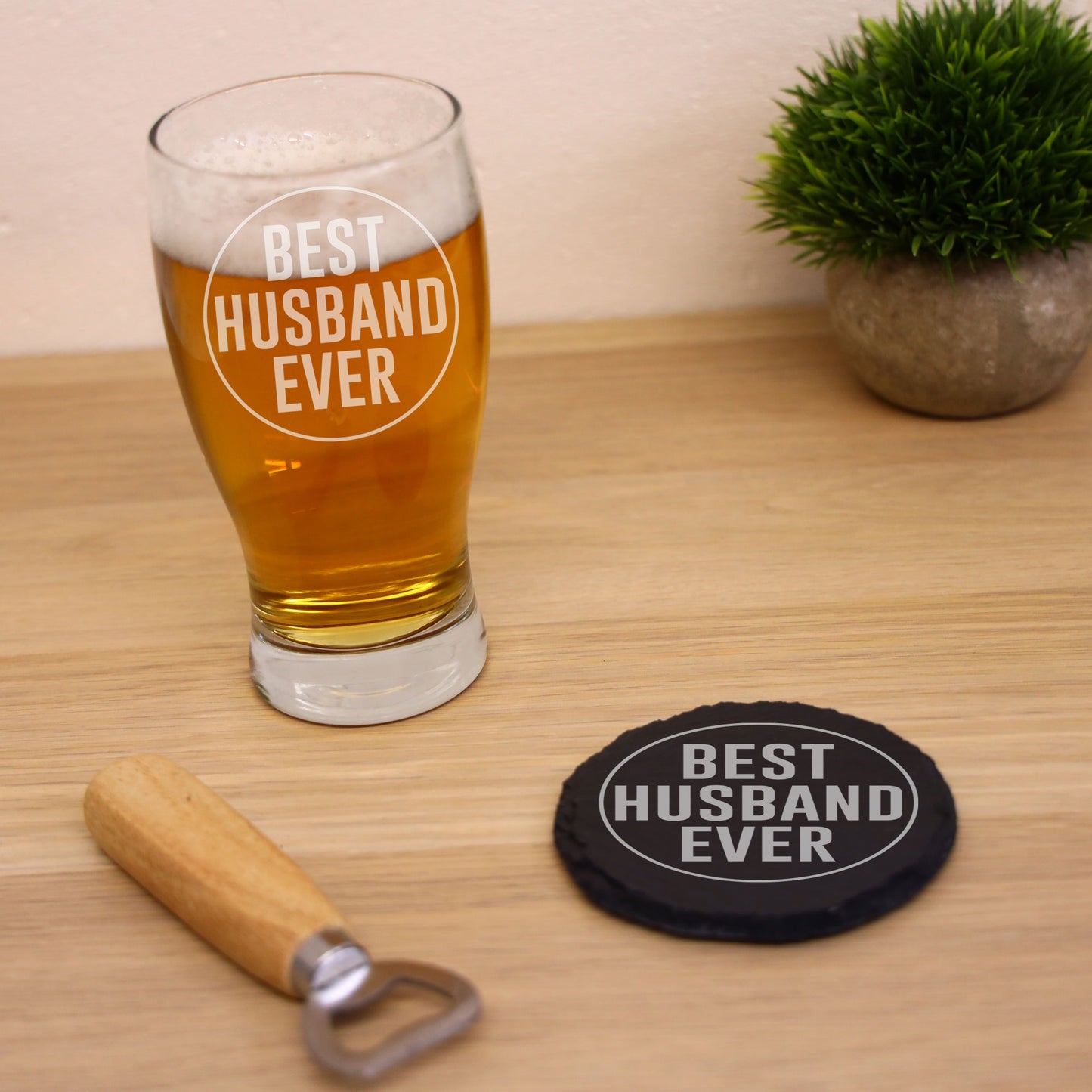 Best Husband Ever Engraved Beer Pint Glass and/or Coaster Set - Always Looking Good - Glass & Round Coaster Set gift for him