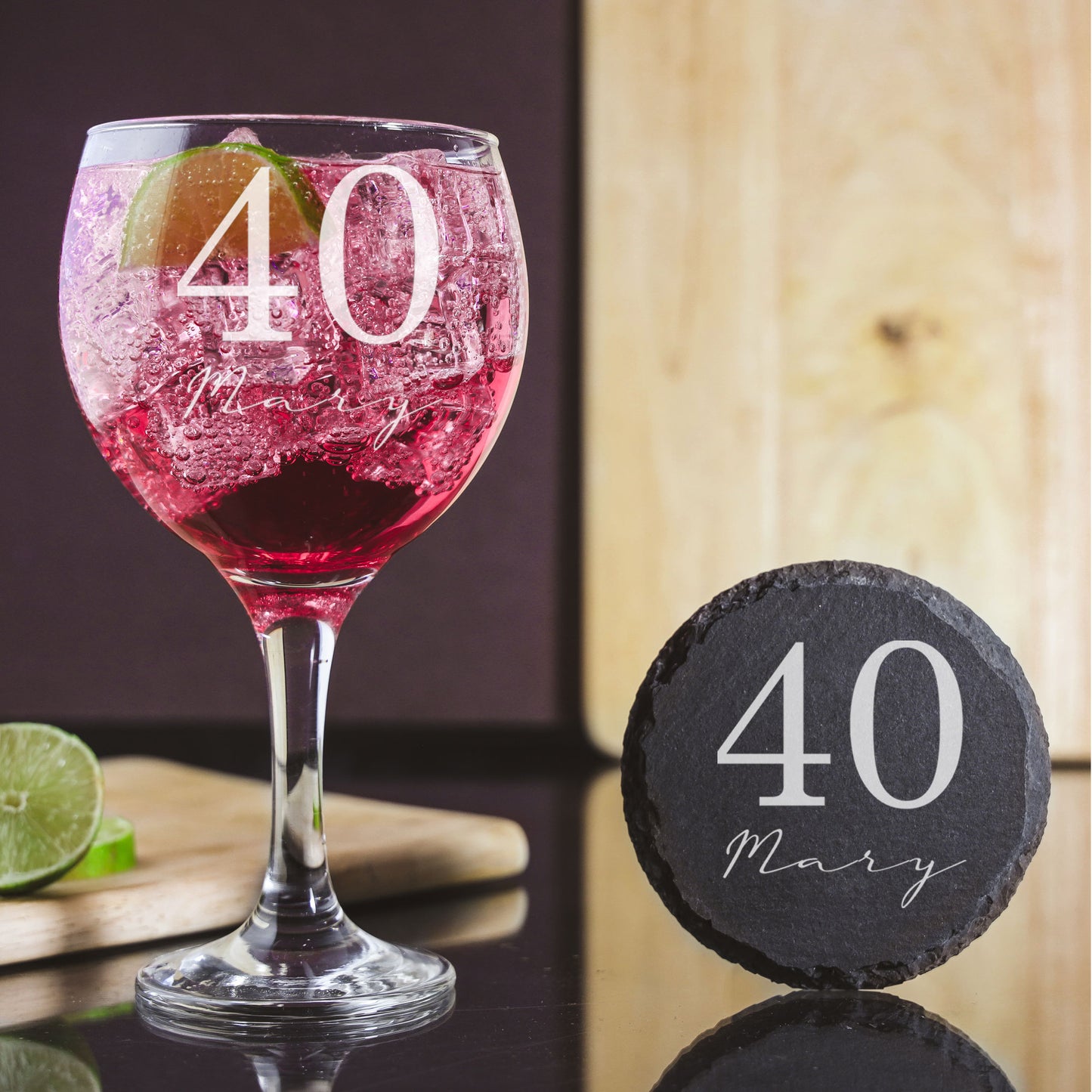 Personalised Engraved Name & Age Gin Glass Gift Set For Birthday Present