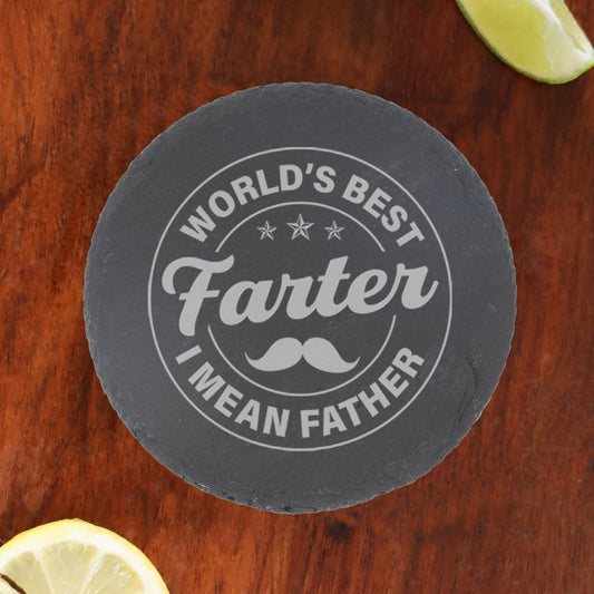 "Worlds Best Farter I Mean Father" Novelty Engraved Whisky Glass for Dad - Always Looking Good - Round Coaster Only