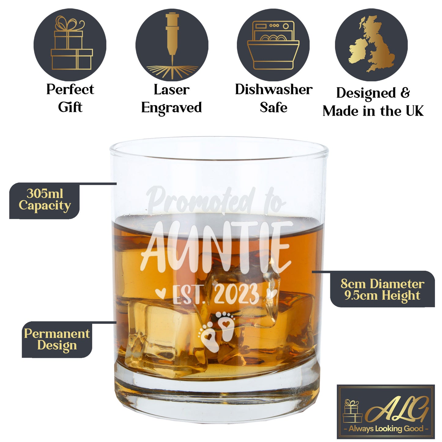 Promoted To Auntie Engraved Whisky Glass - Always Looking Good -