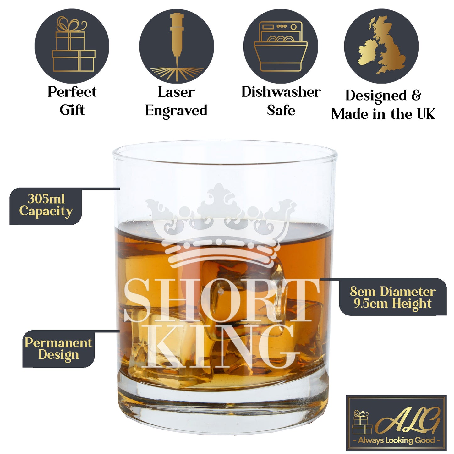 Short King Engraved Whisky Glass - Always Looking Good -