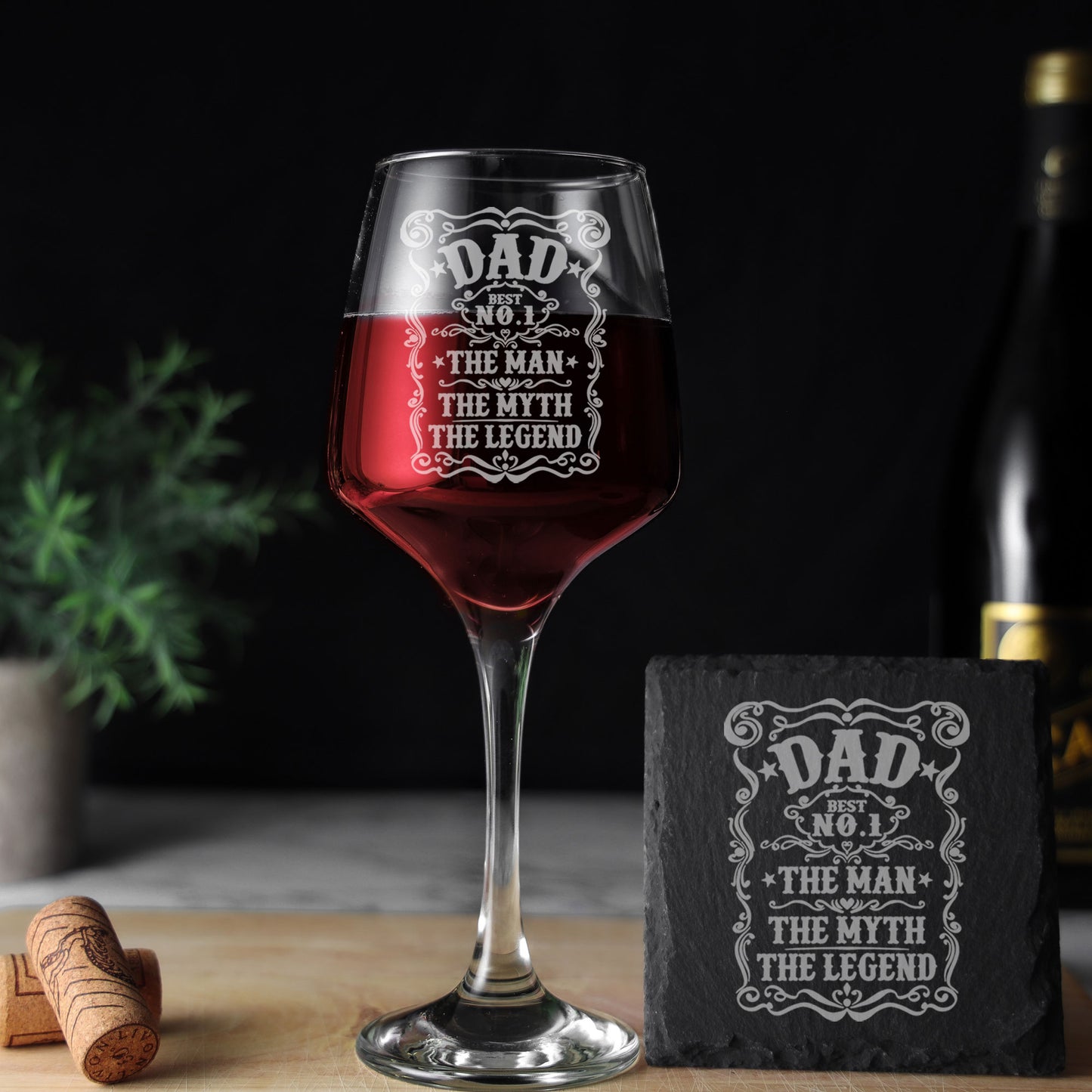 Dad The Man The Myth The Legend Laser Engraved Wine Glass and/or Coaster Set - Always Looking Good -