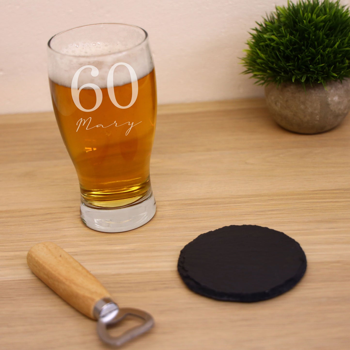 Engraved Age & Name Pint Glass & Coaster Set – Personalised Birthday Gift