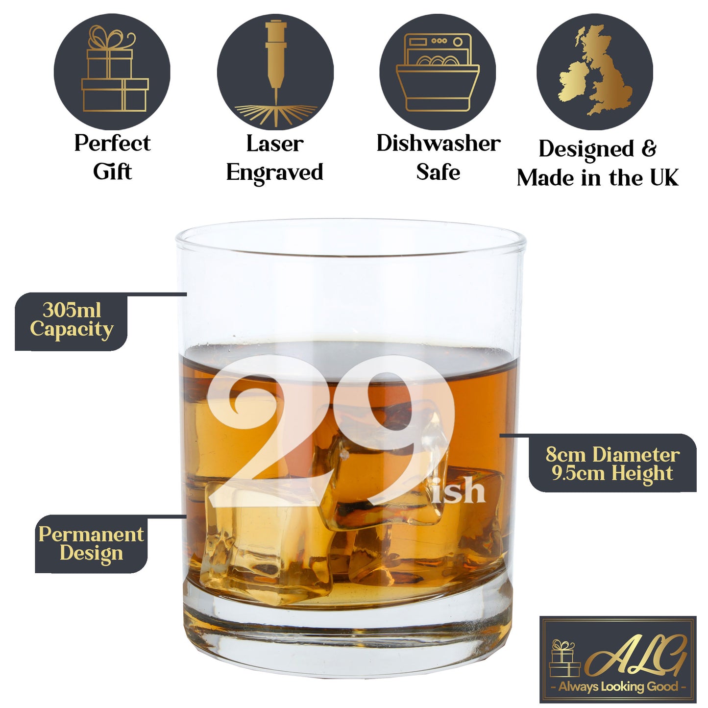 29ish Whisky Glass and/or Coaster Set - Always Looking Good -