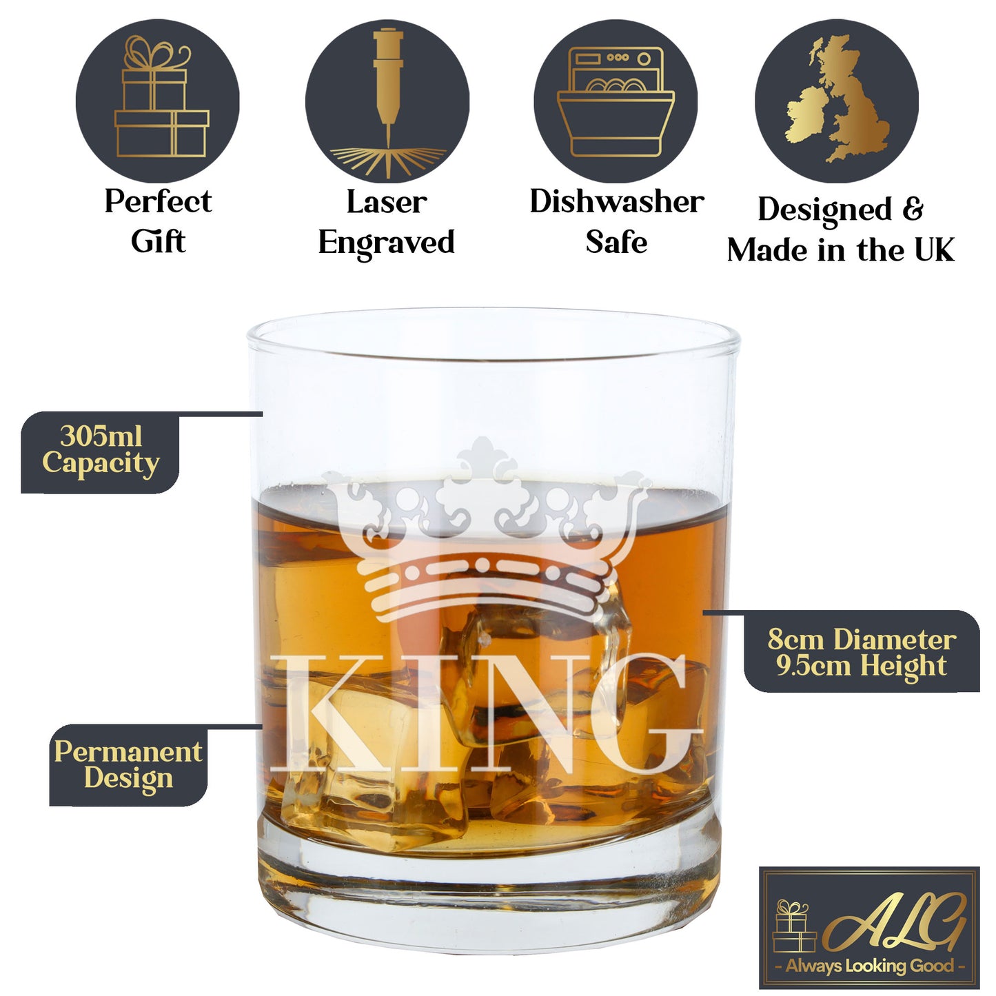King Engraved Whisky Glass - Always Looking Good -