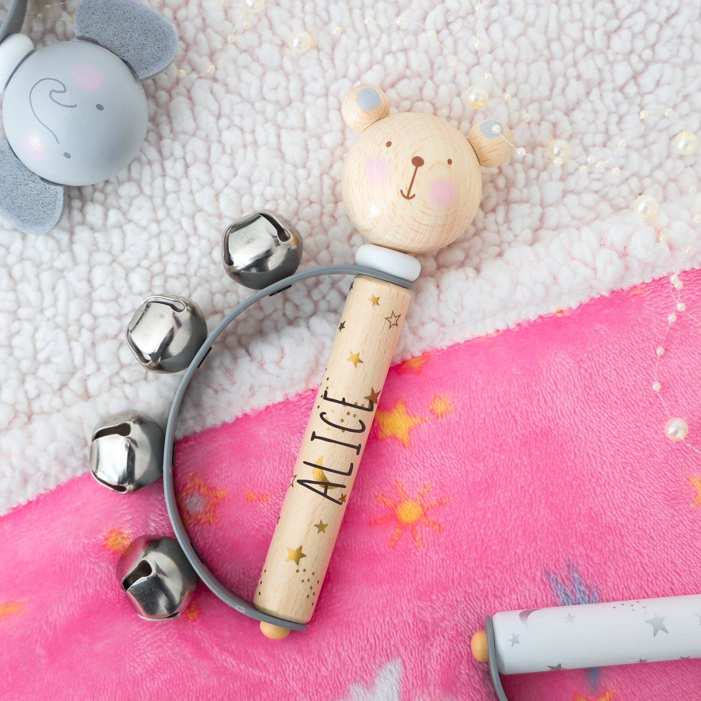 Personalised Engraved Wooden Baby Hand Bells Toy - Always Looking Good -