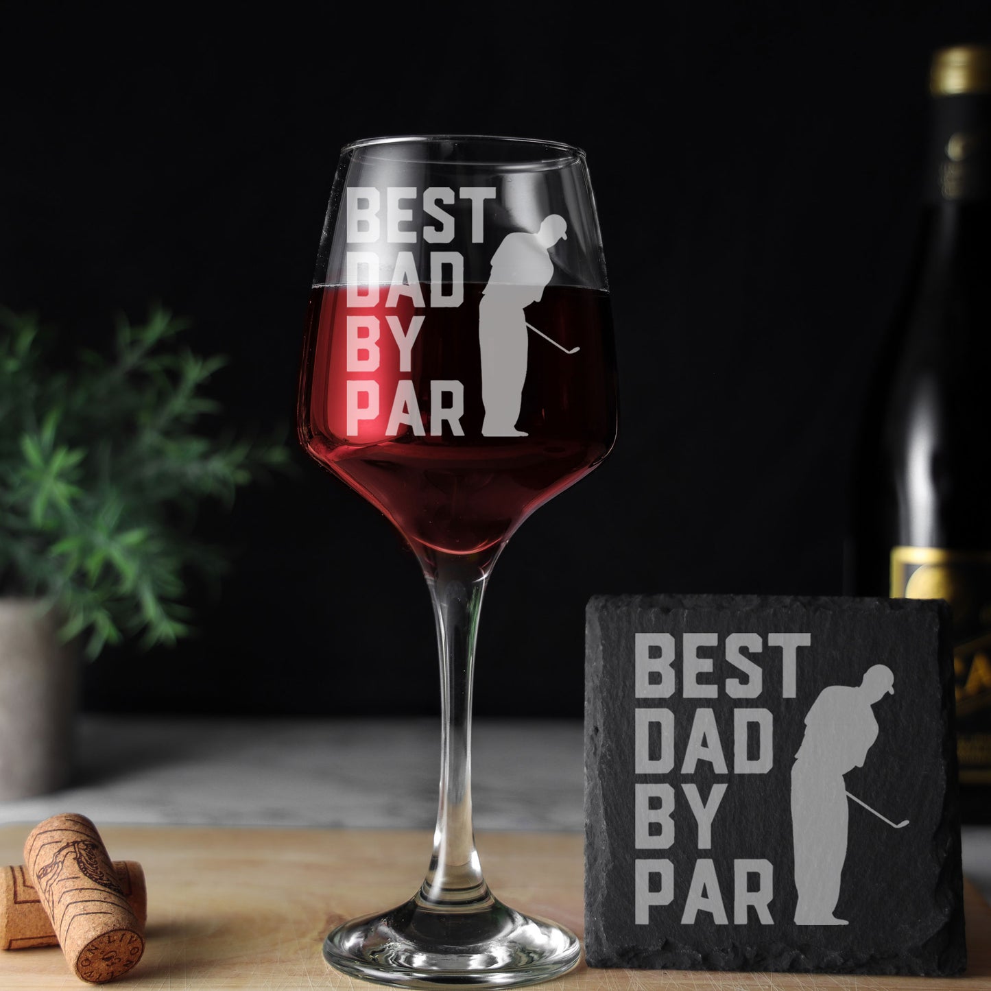 dad golf gifts - Best Dad By Par Engraved Wine Glass and/or Coaster Set - Always Looking Good -