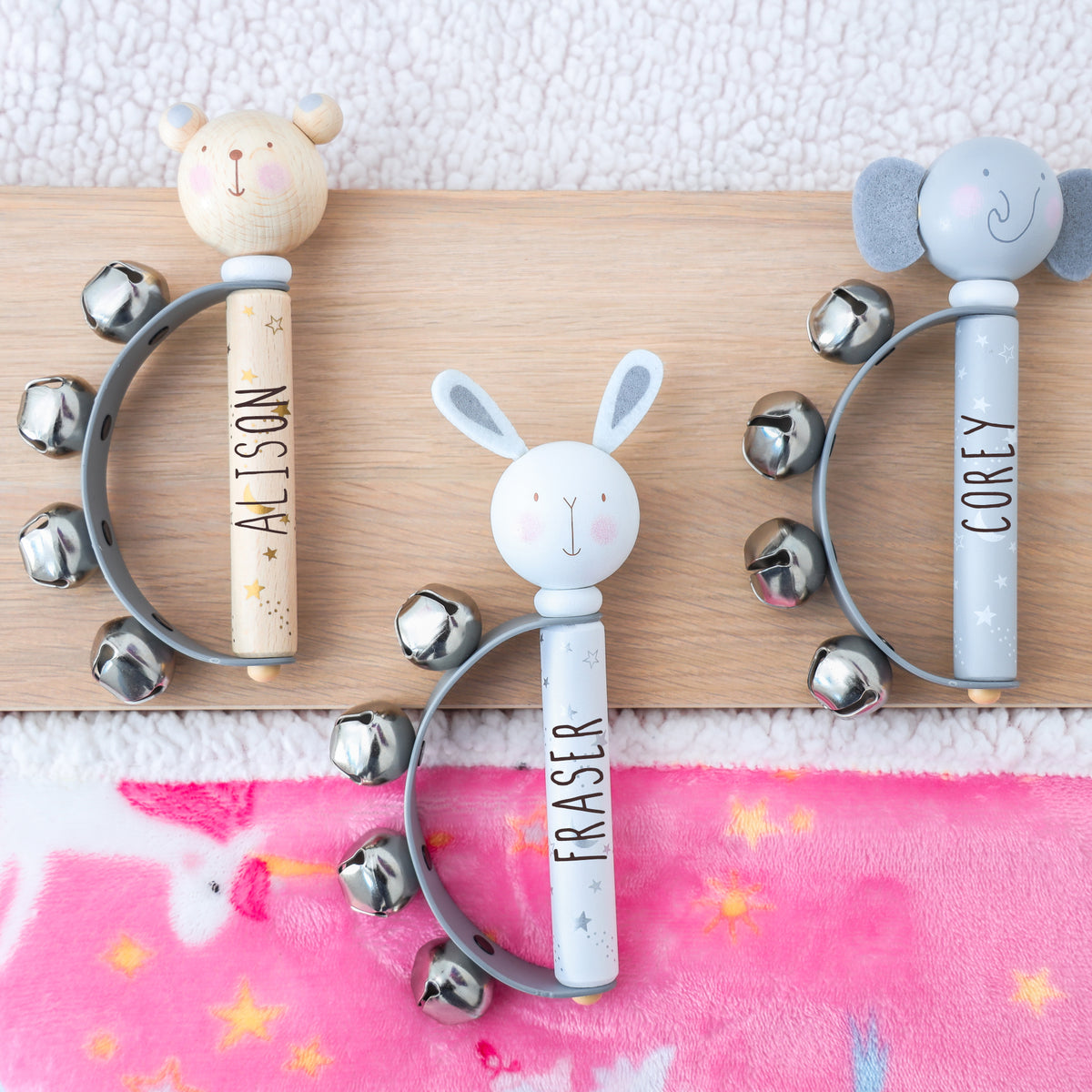 Personalised Engraved Wooden Baby Hand Bells Toy - Always Looking Good -
