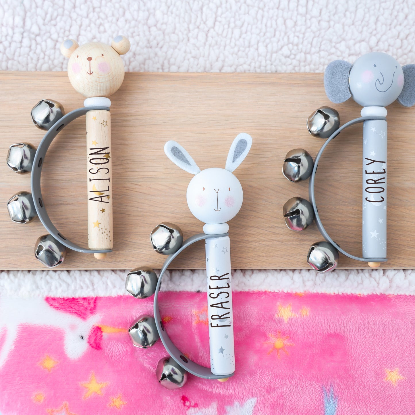 Personalised Engraved Wooden Baby Hand Bells Toy - Always Looking Good -