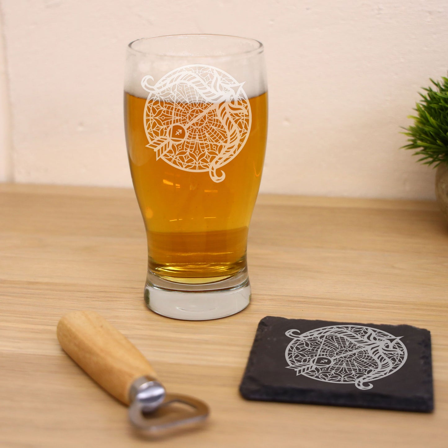 Starsign Zodiac Engraved Pint Glass and/or Coaster For Birthday Gifts