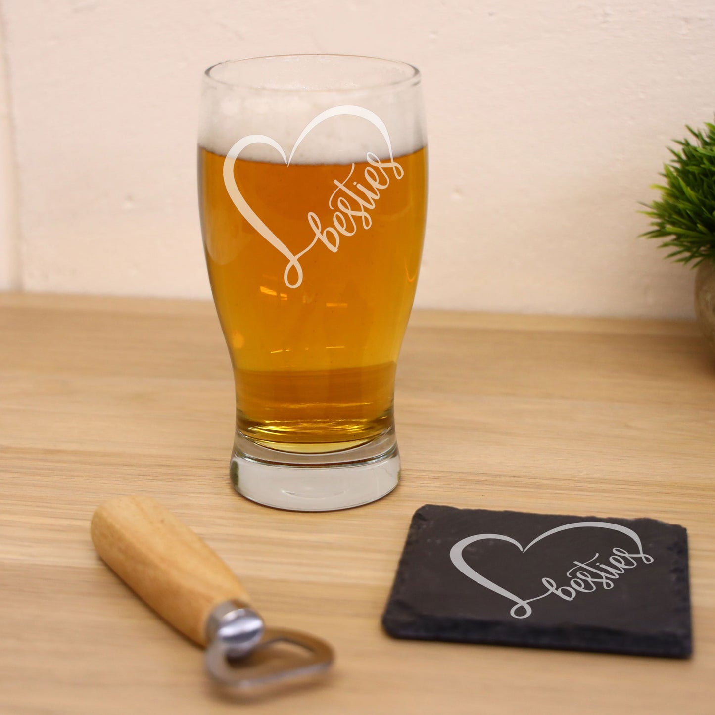 Besties Engraved Beer Pint Glass and/or Coaster Set - Always Looking Good - Glass & Square Coaster Set
