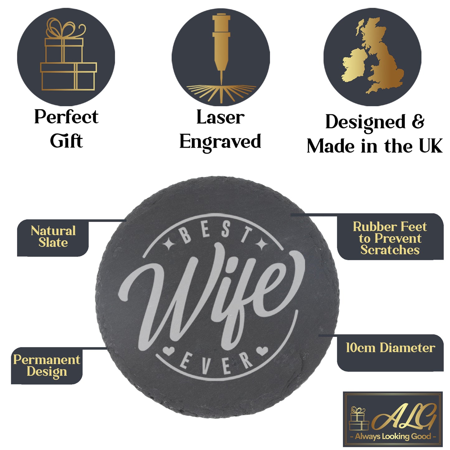 Best Wife Ever Engraved Beer Pint Glass and/or Coaster Set - Always Looking Good - Round Coaster Only