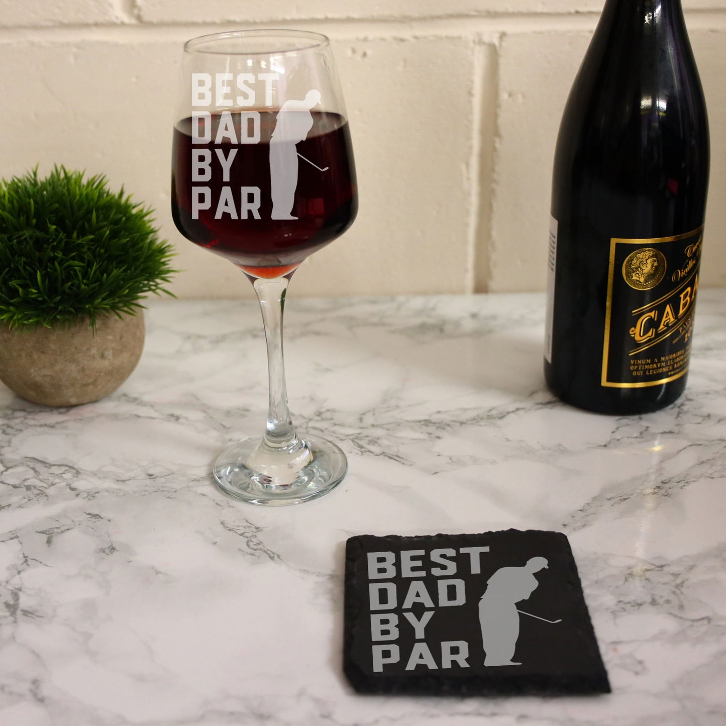 dad golf gifts - Best Dad By Par Engraved Wine Glass and/or Coaster Set - Always Looking Good -