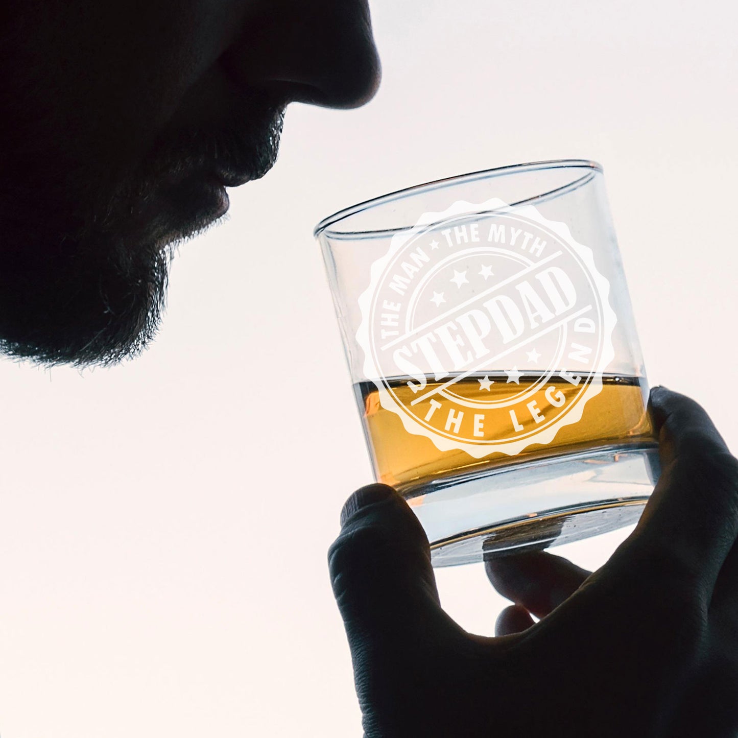 Gift For Step Dad - “Man Myth Legend” Engraved Whisky Glass and/or Coaster- Always Looking Good -