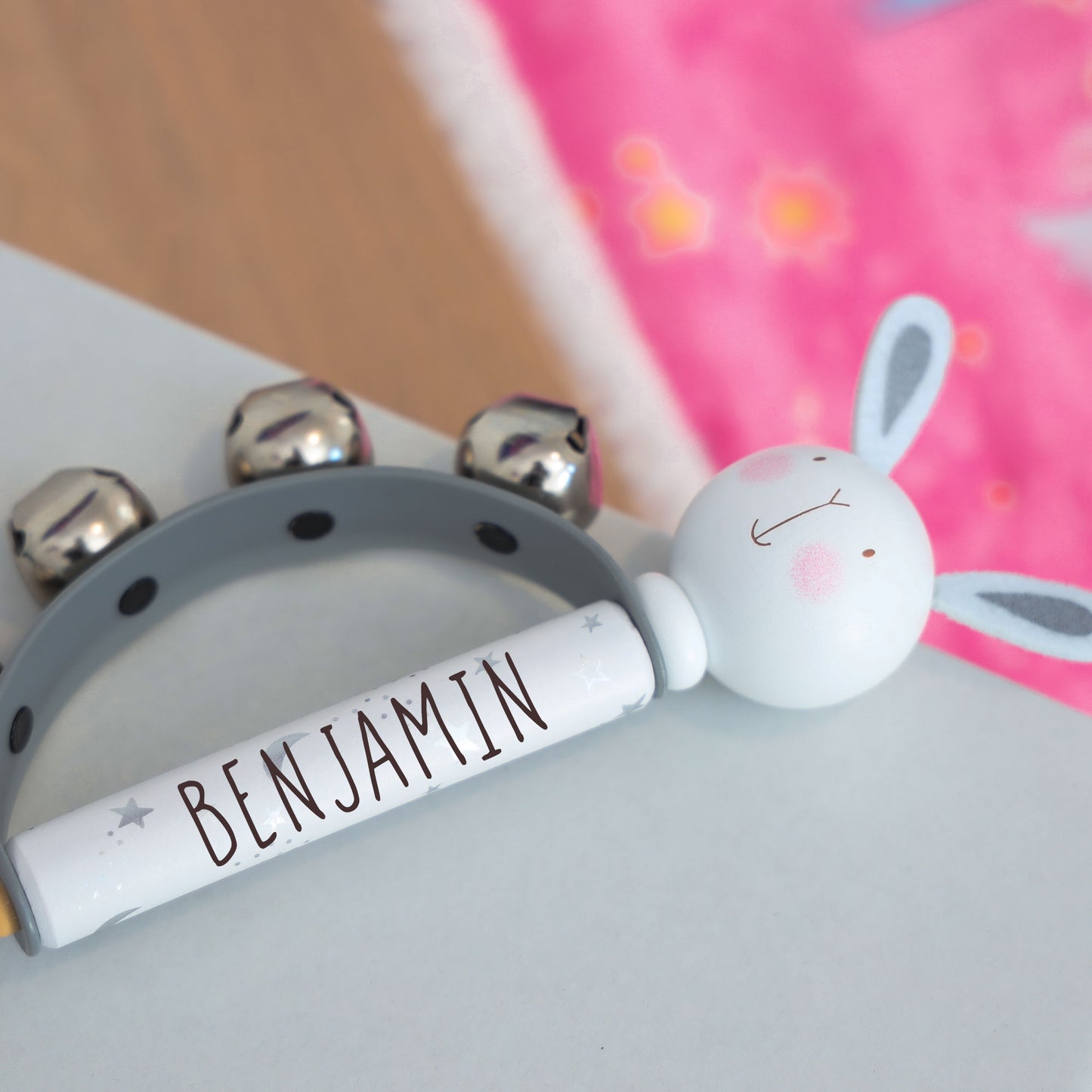 Personalised Engraved Wooden Baby Hand Bells Toy - Always Looking Good -