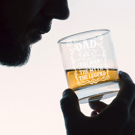 Dad The Man The Myth The Legend Engraved Whisky Glass and/or Coaster Set - Always Looking Good -