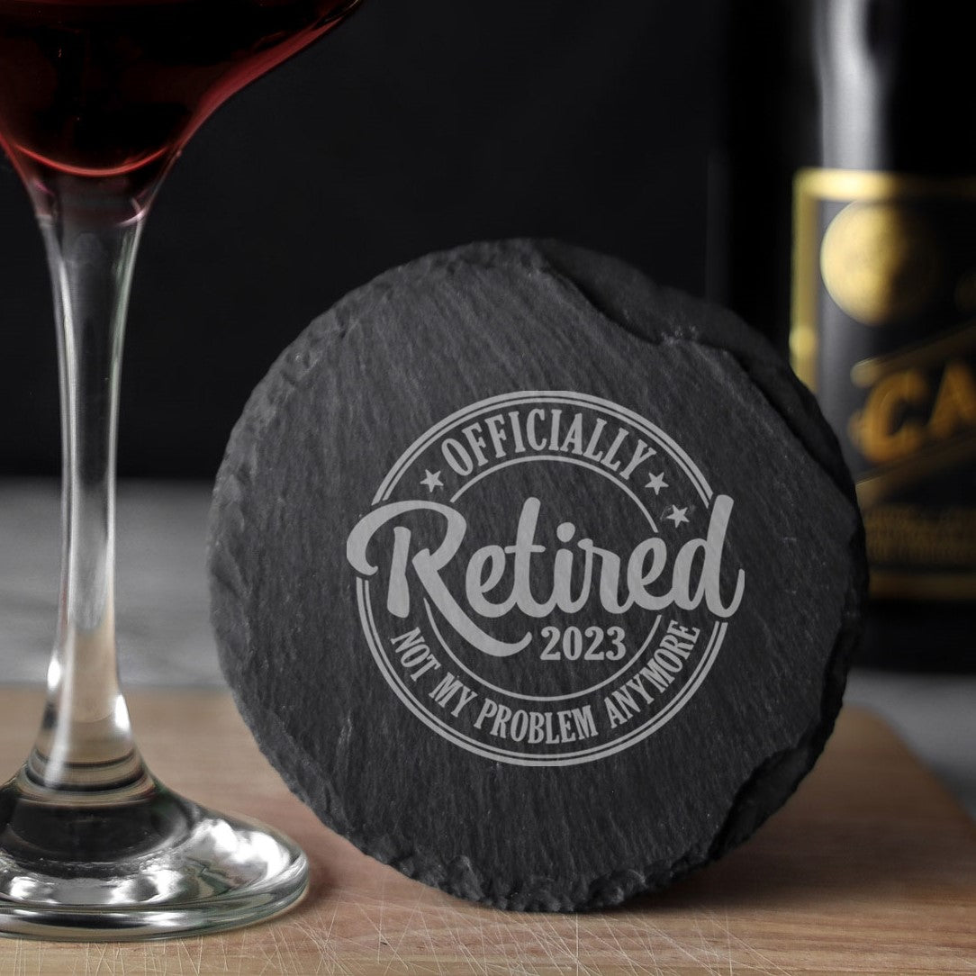 Officially Retired Engraved Beer Glass and/or Coaster Set - Always Looking Good - Round Coaster Only