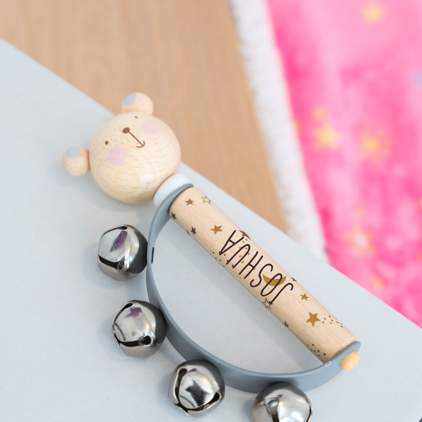 Personalised Engraved Wooden Baby Hand Bells Toy - Always Looking Good -