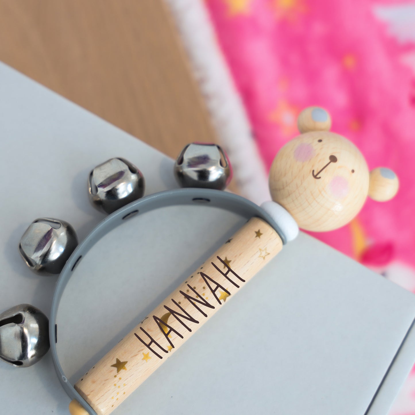 Personalised Engraved Wooden Baby Hand Bells Toy - Always Looking Good -