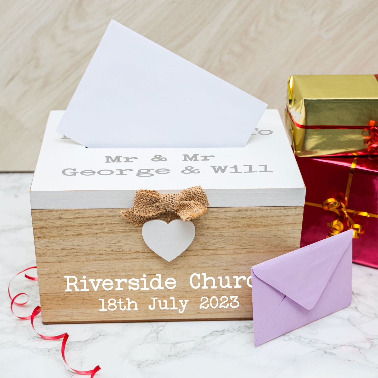 Personalised Gay Wedding Card White & Wooden Memory Box MR & MR - Always Looking Good -