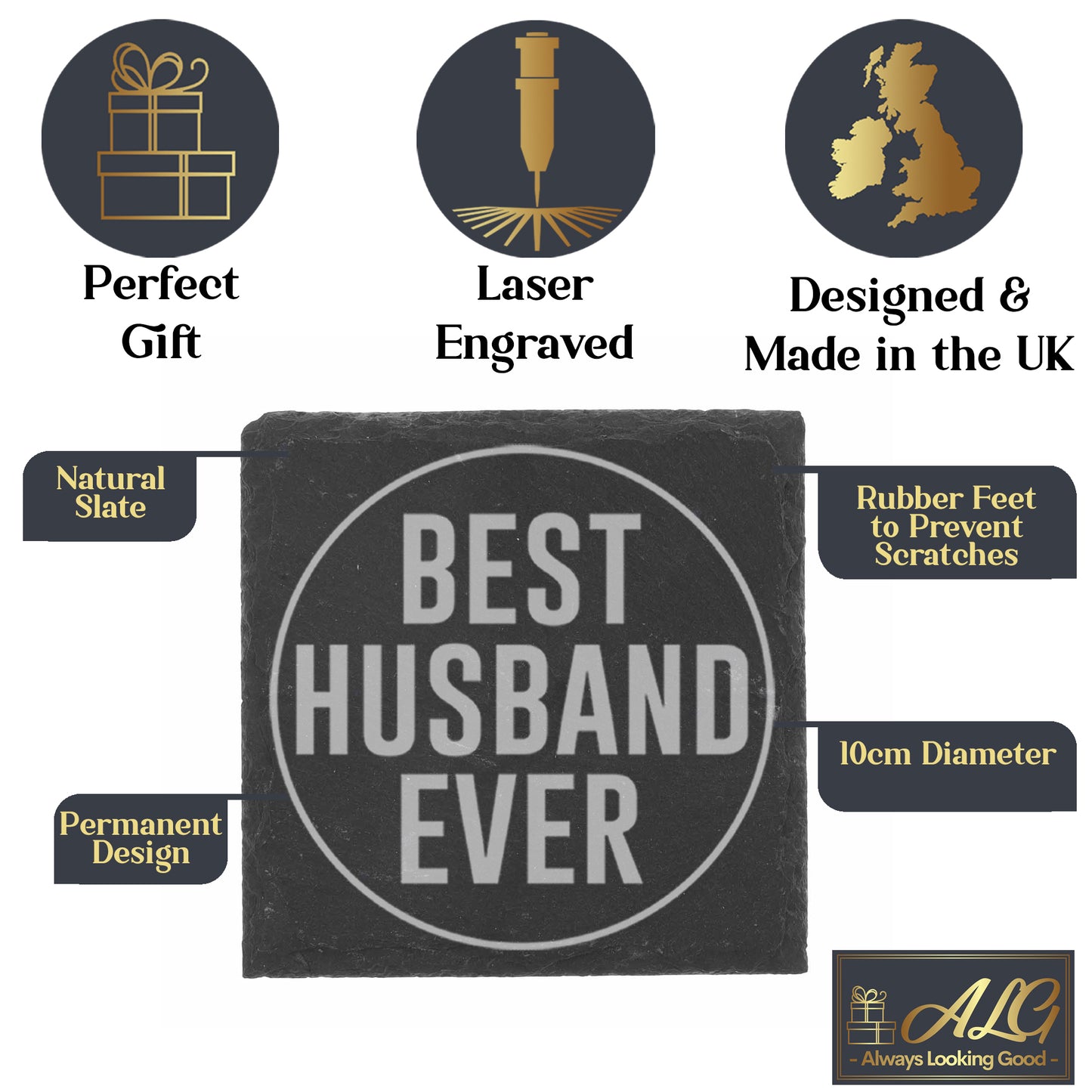 Best Husband Ever Engraved Beer Pint Glass and/or Coaster Set - Always Looking Good - Square Coaster Only gift for him
