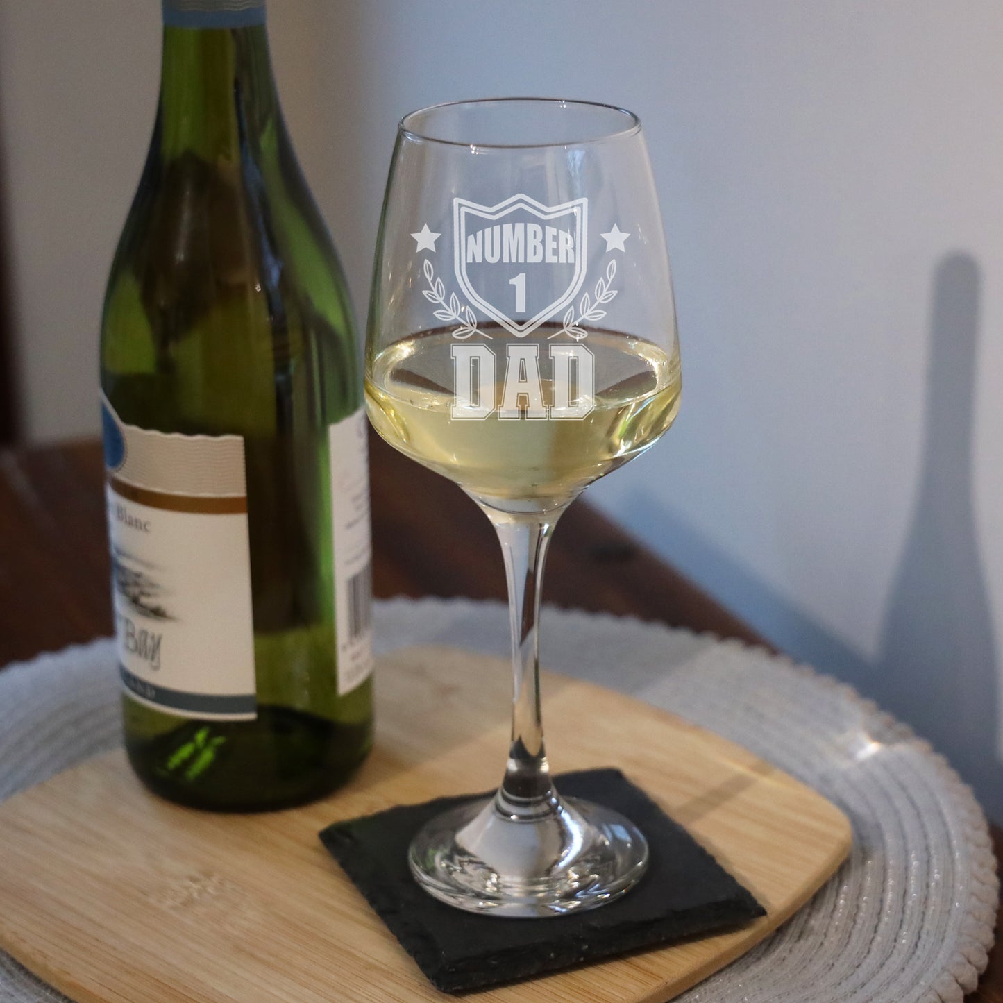 "Number 1 dad/Grandad" Engraved Wine Glass and/or Coaster Set