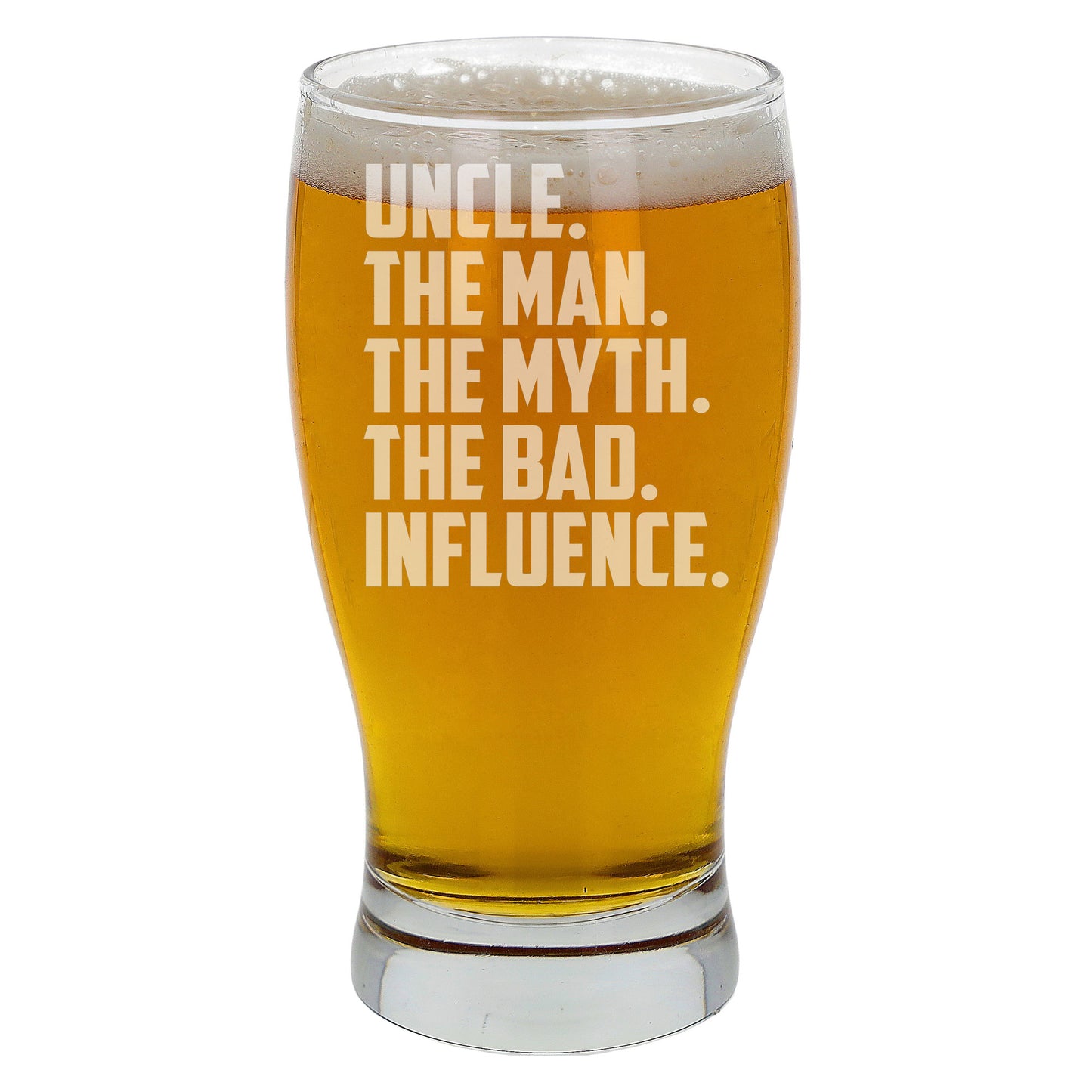 Uncle, The Man, The Myth, The Bad Influence Engraved Beer Glass and/or Coaster Set - Always Looking Good -