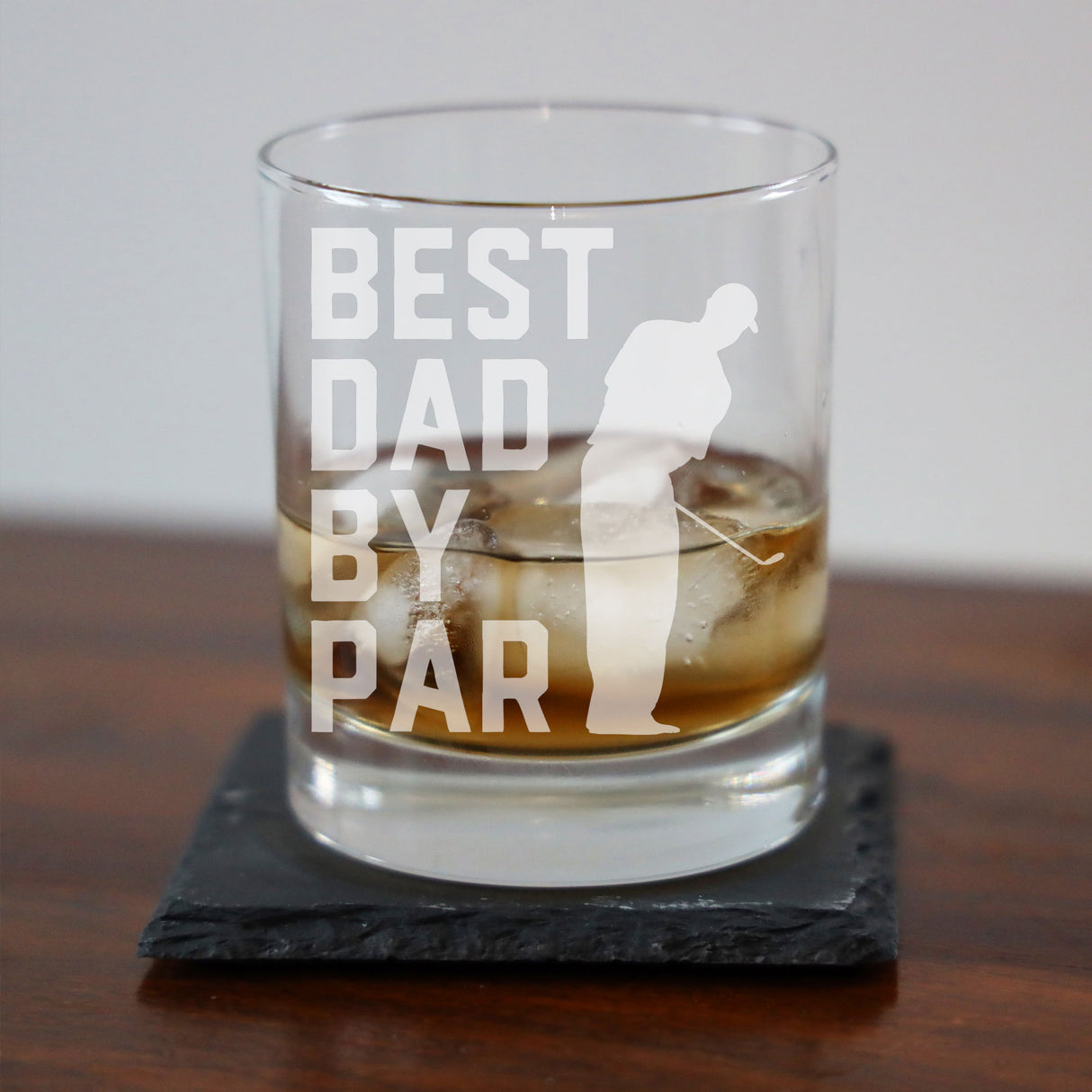 Best Dad By Par Engraved Whisky Glass and/or Coaster Gifts for Golf Dad - Always Looking Good -