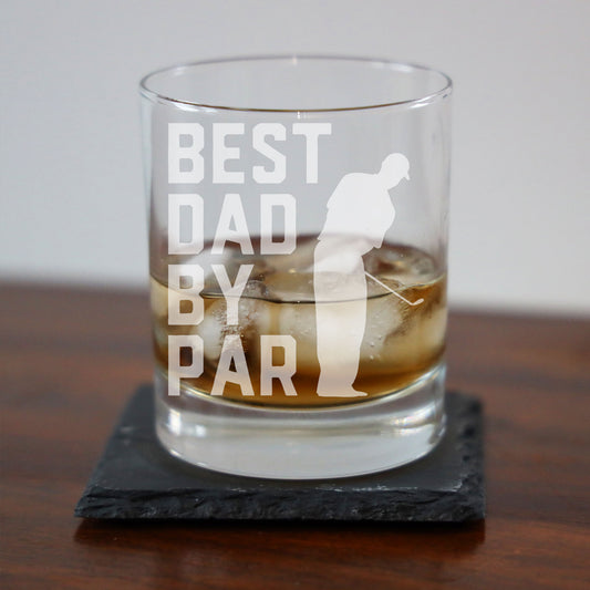 Best Dad By Par Engraved Whisky Glass and/or Coaster Gifts for Golf Dad - Always Looking Good -