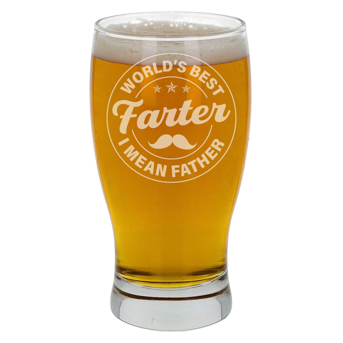 Worlds Best Farter I Mean Father Engraved Beer Glass and/or Coaster Set - Always Looking Good -