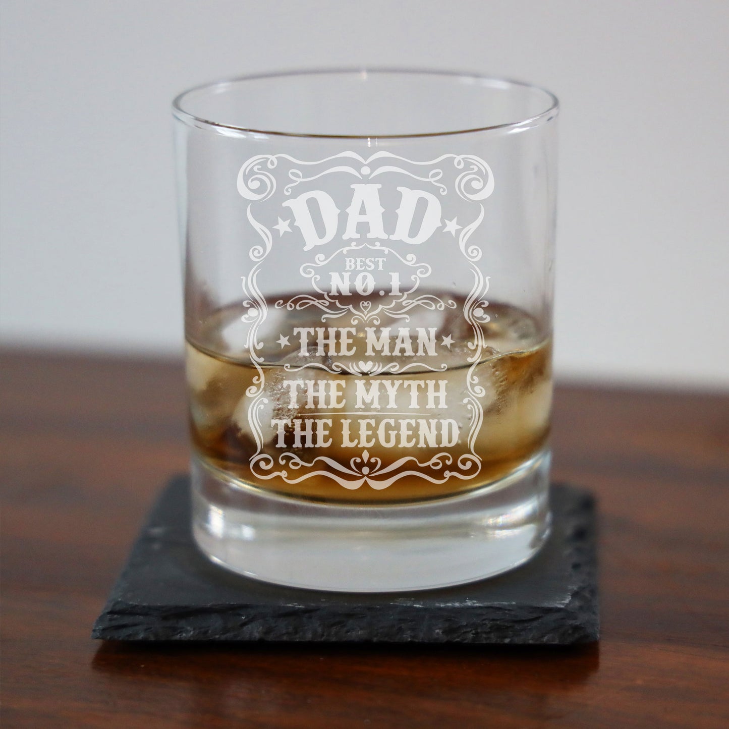 Dad The Man The Myth The Legend Engraved Whisky Glass and/or Coaster Set - Always Looking Good -