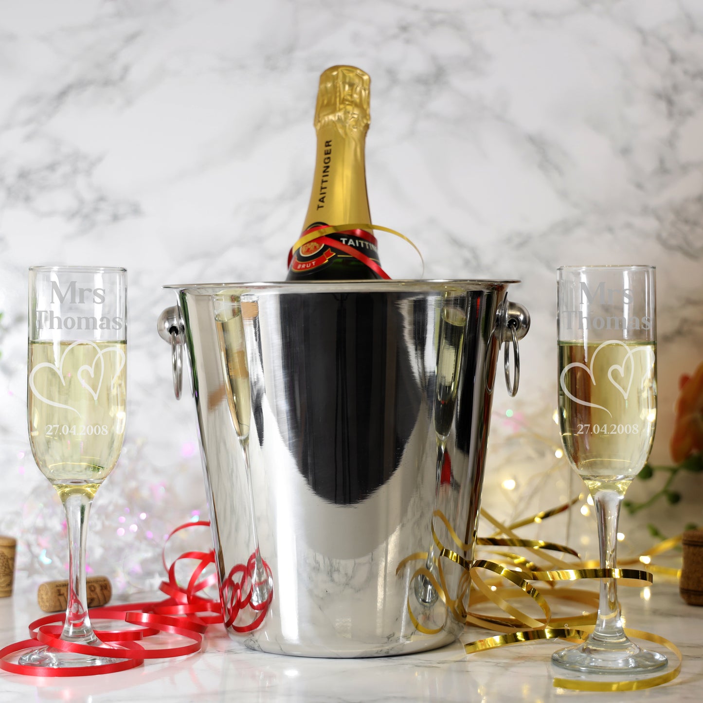 Personalised Engraved Mr and Mrs Champagne Glasses Set - Always Looking Good -