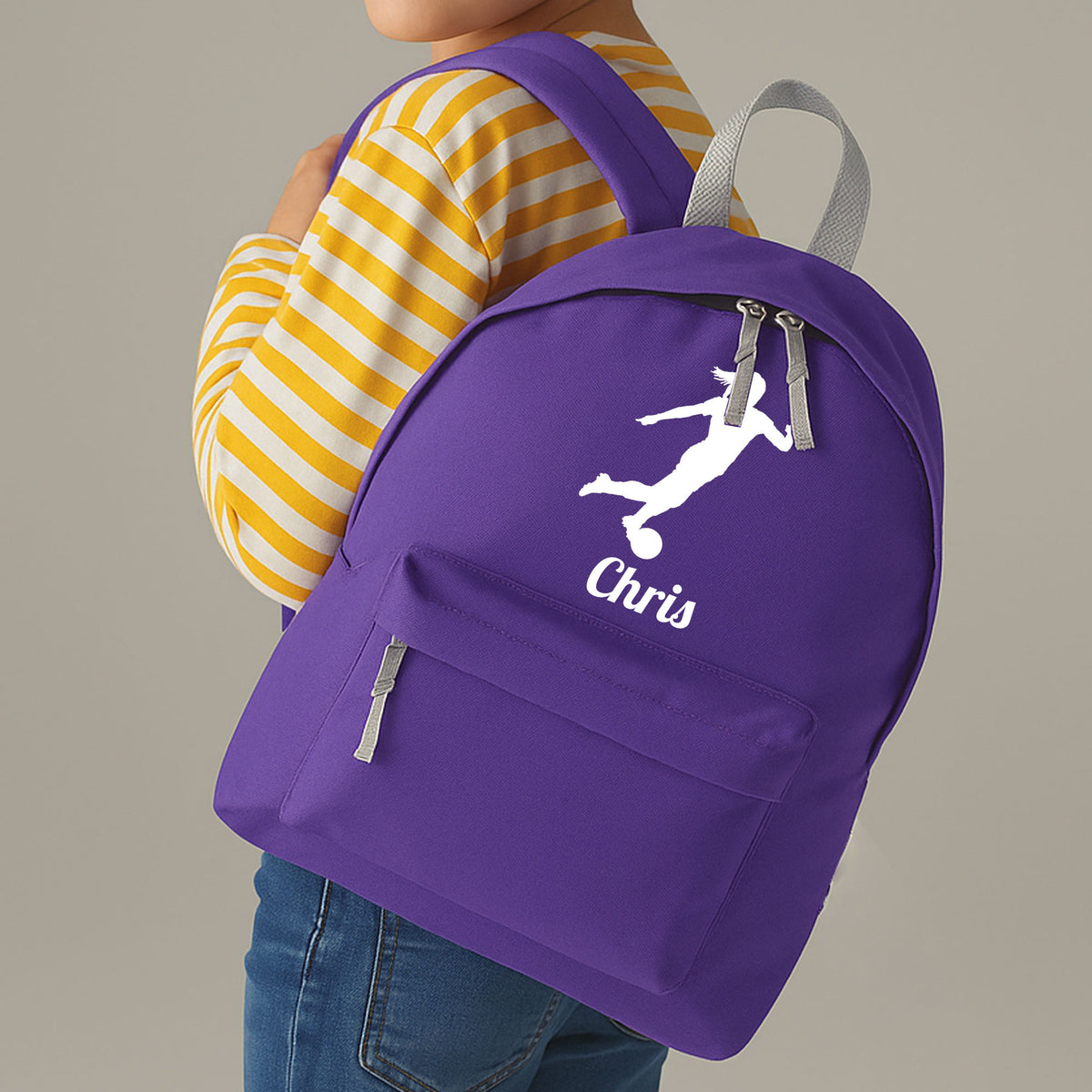 Personalised Female Footballer Backpack | Kids School Bag with Name