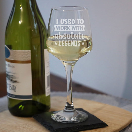 I Used To Work With Absolute Legends Engraved Wine Glass & Coaster -Leaving Gift