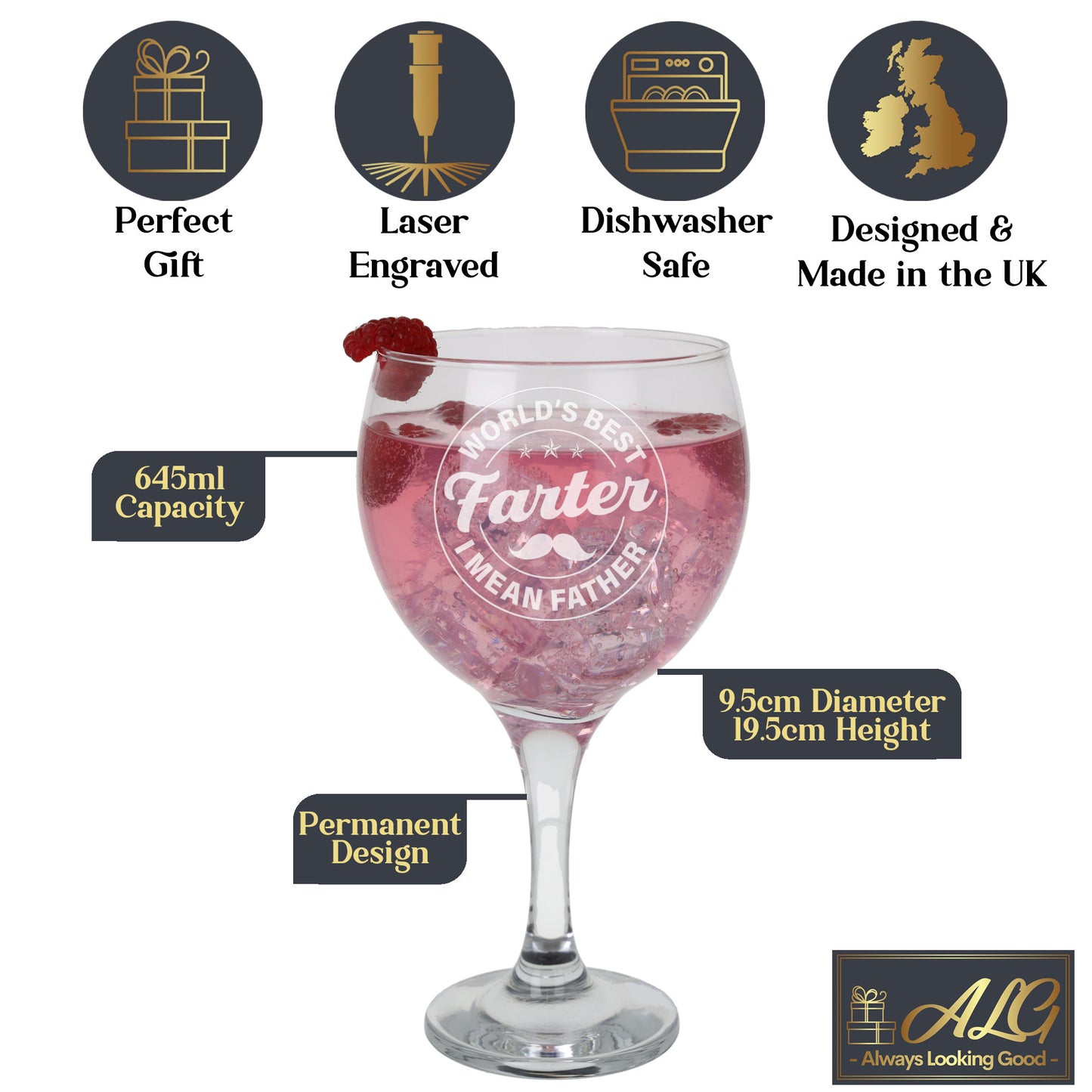 Personalised Goblet Gin Glass & Slate Coaster Set Gift for Dad