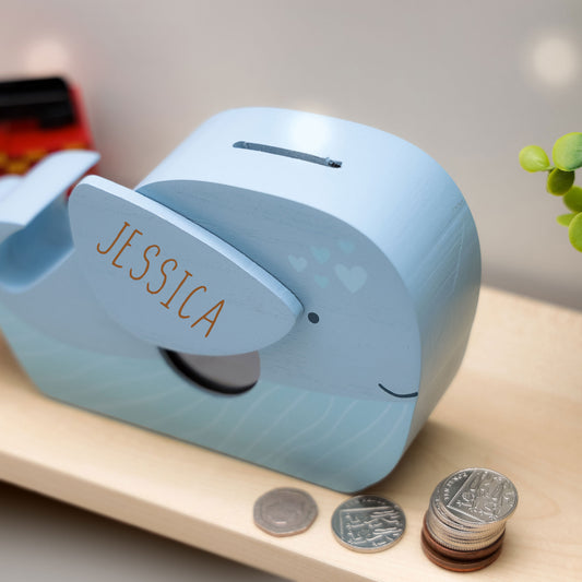 Personalised Engraved Kids Whale Money Box with Name - Always Looking Good -
