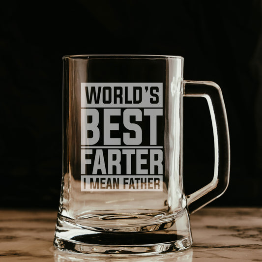 Best Farter I Mean Father Beer Stein Glass & Slate Coaster Gift