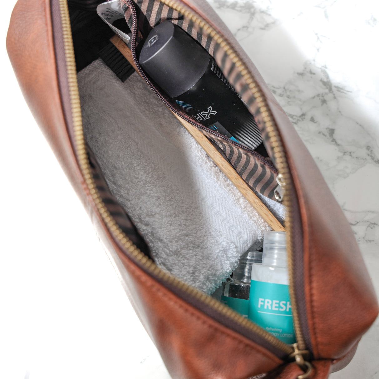 Personalised Men's Wash Back NU Leather Toiletry Filled Bag Gift - Always Looking Good -