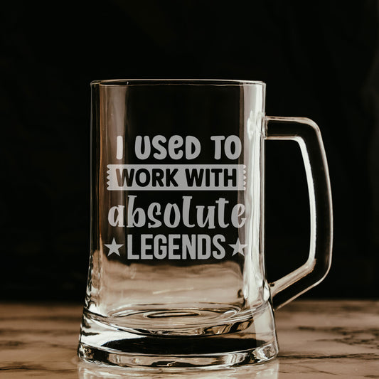 Engraved I Used to Work with Absolute Legends Beer Stein Glass & Slate Coaster