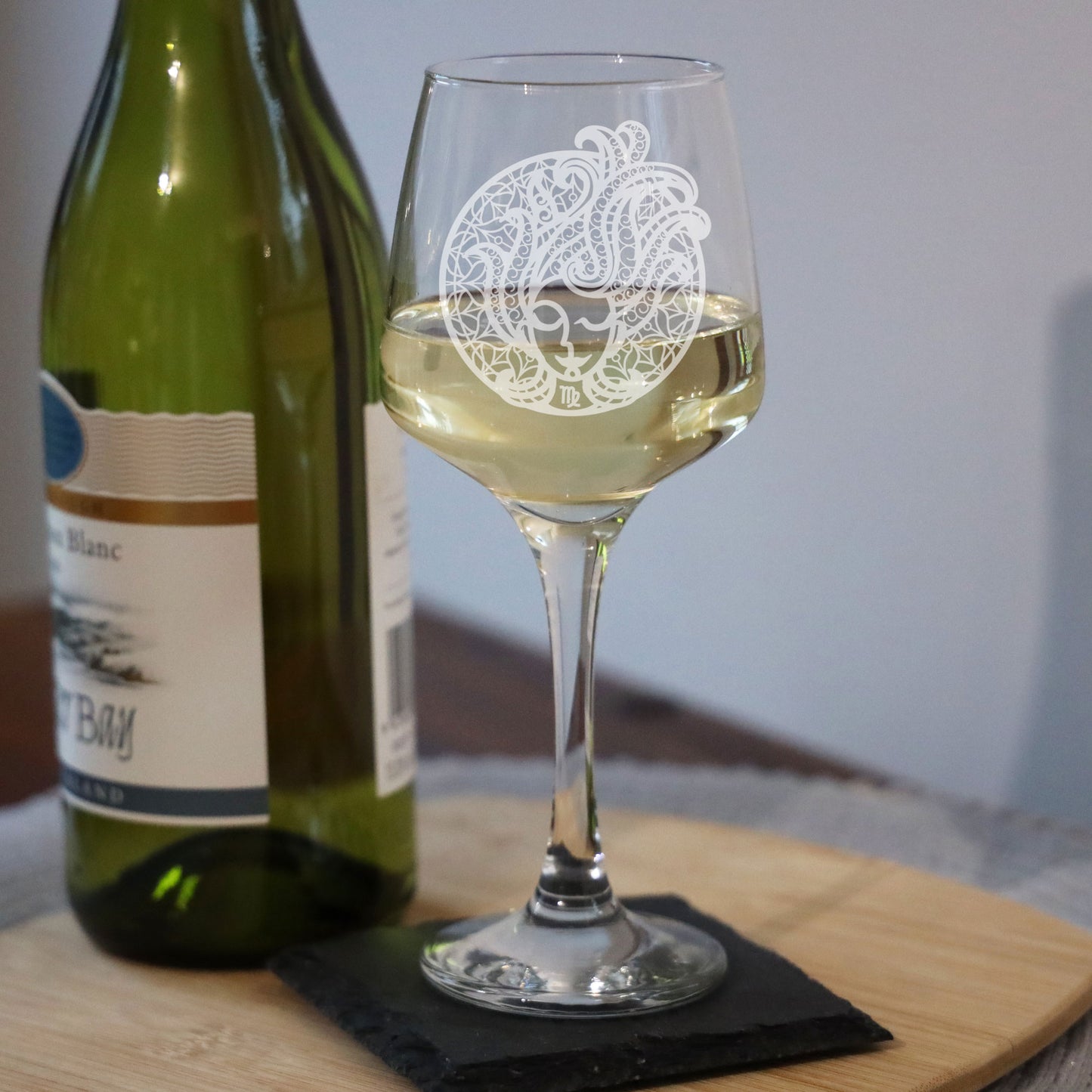 Starsign Zodiac Engraved Wine Glass and/or Slate Coaster for all birthdays