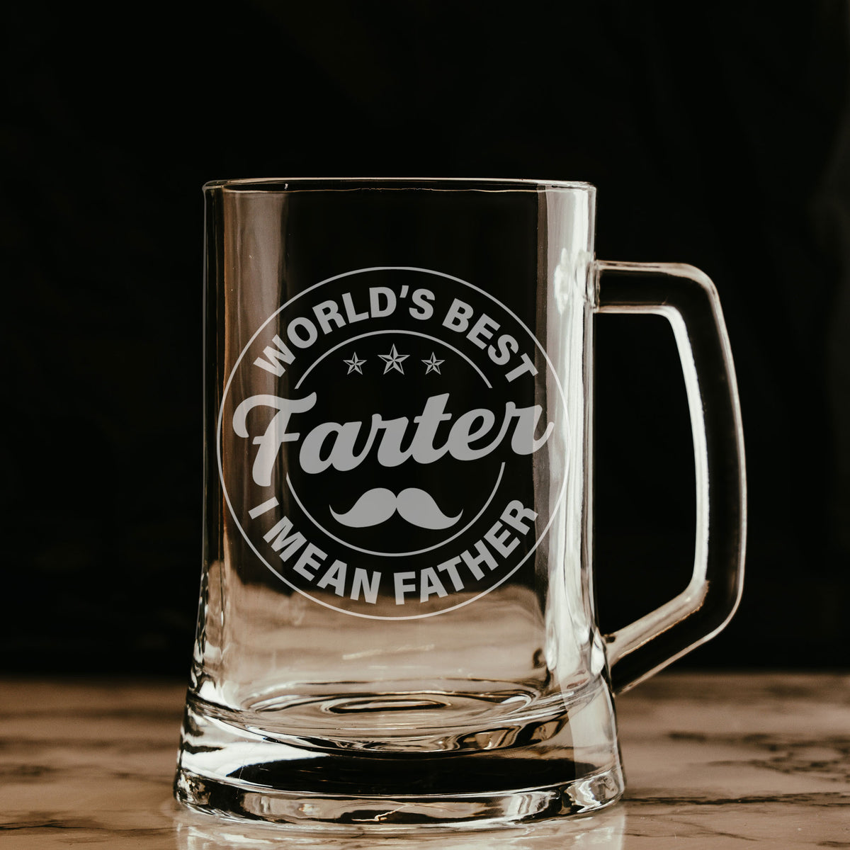Best Farter I Mean Father Circle Design Engraved Beer Stein – Funny Gift for Dad