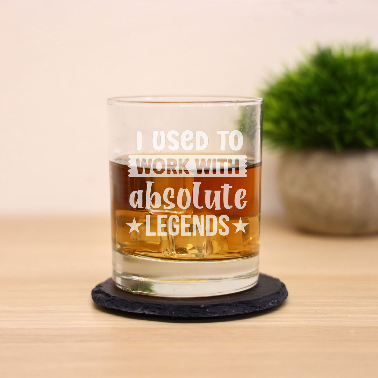 I Used to Work With Absolute Legends Engraved Whisky Glass & Slate Coaster Gift
