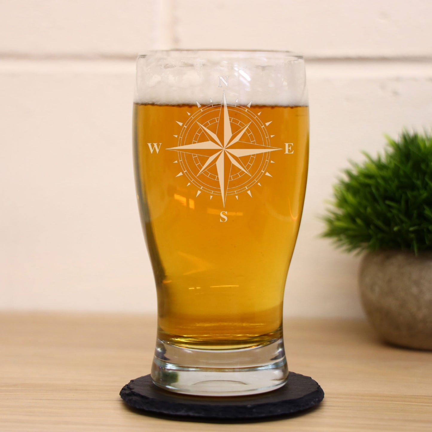 Compass Engraved Beer Pint Glass and/or Coaster Set - Always Looking Good - laser engraved beer glass