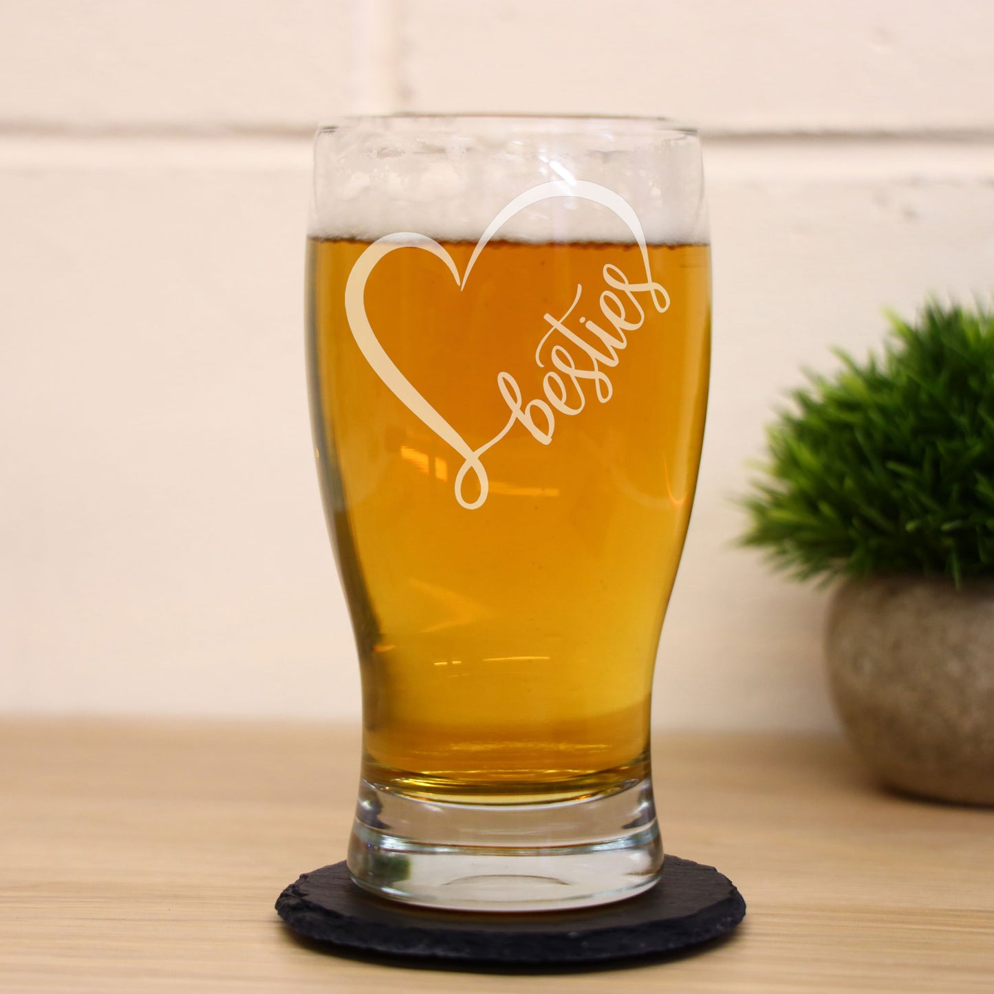 Besties Engraved Beer Pint Glass and/or Coaster Set - Always Looking Good -