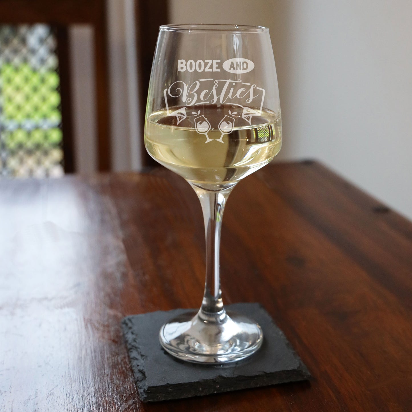 Booze and Besties Engraved Wine Glass and/or Coaster Set - Always Looking Good - wine glass gift set
