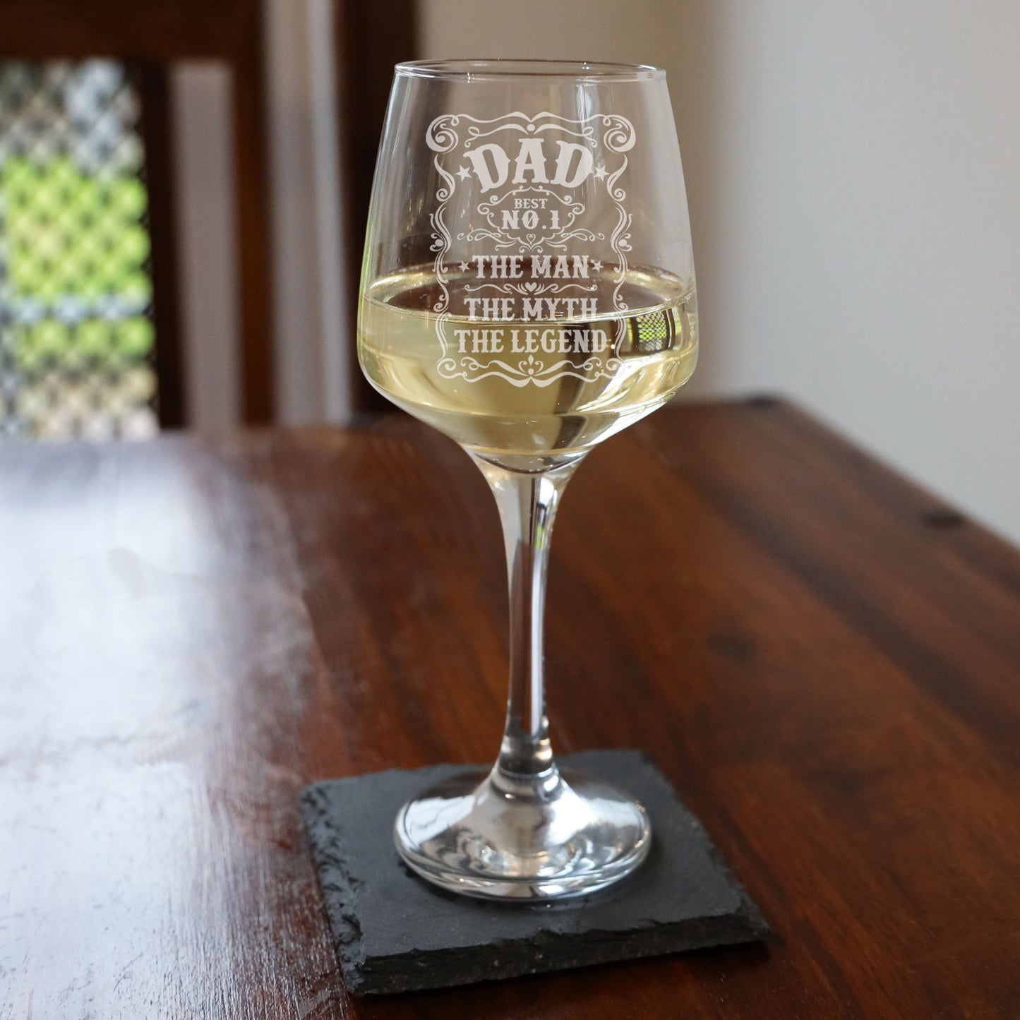 Dad The Man The Myth The Legend Laser Engraved Wine Glass and/or Coaster Set - Always Looking Good -